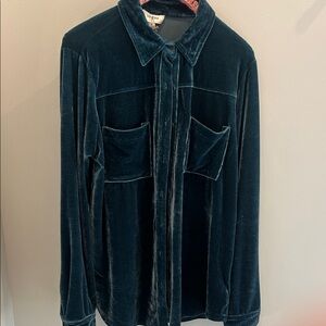 Umgee Deep Teal Velvet Buttonup Blazer Top